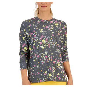 New ID IDEOLOGY Women's Active Pansy-Print Side-Slit Relaxed Crewneck Sweatshirt